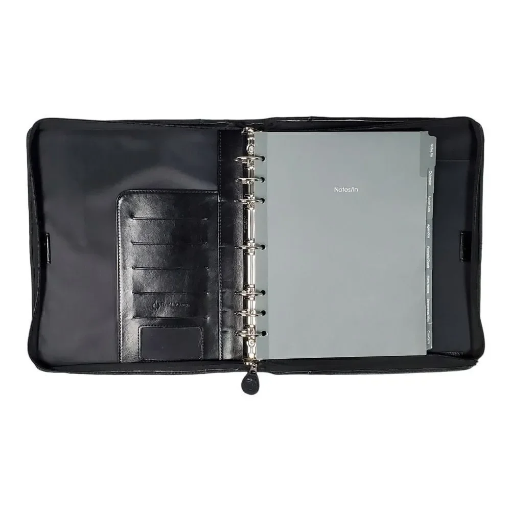 Franklin Covey 7-Ring Black Leather Front Binder Zip Around Planner Organizer